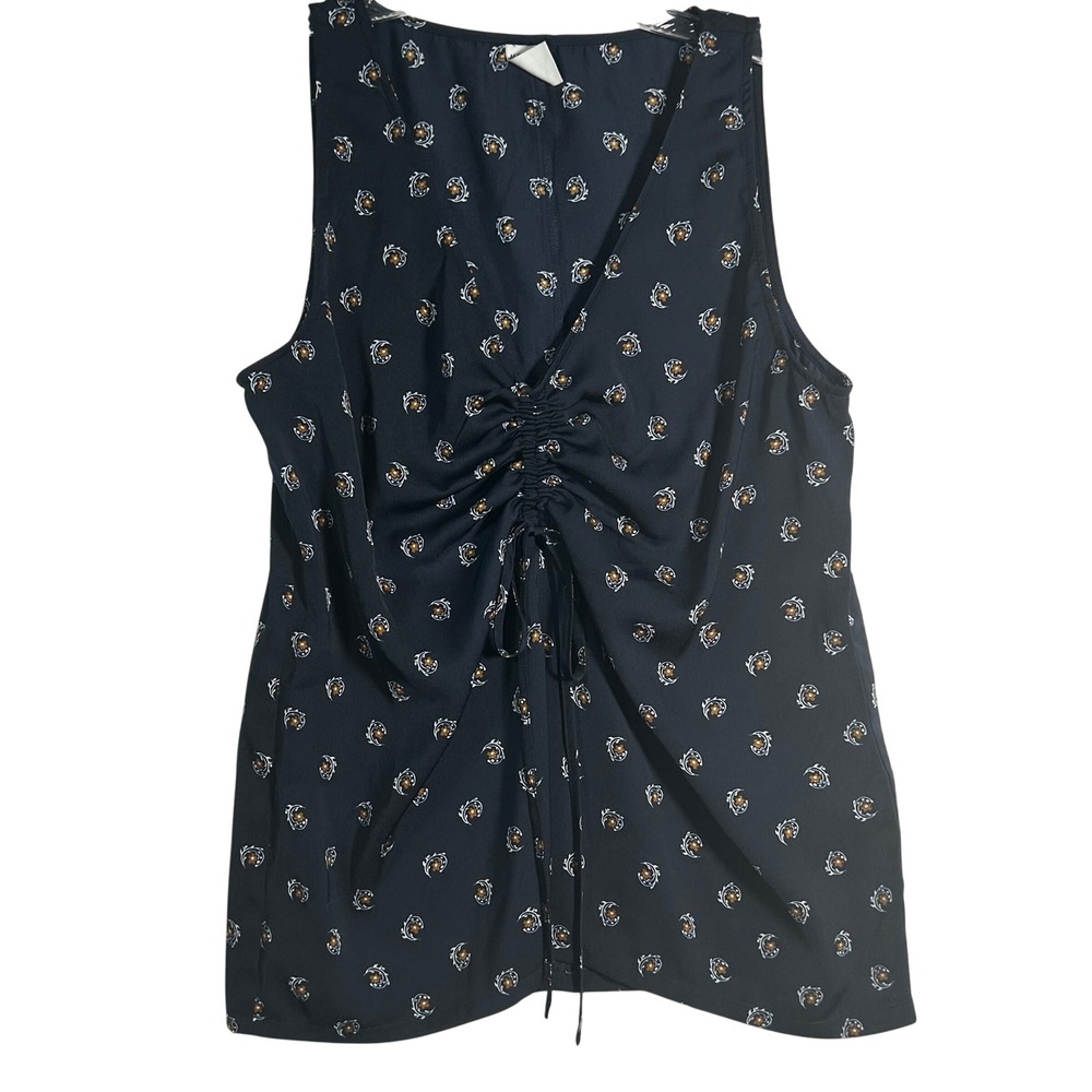 MELROSE MARKET Navy Floral Ruched V Neck Sleeveless Tank Top Women's‎ Size S
